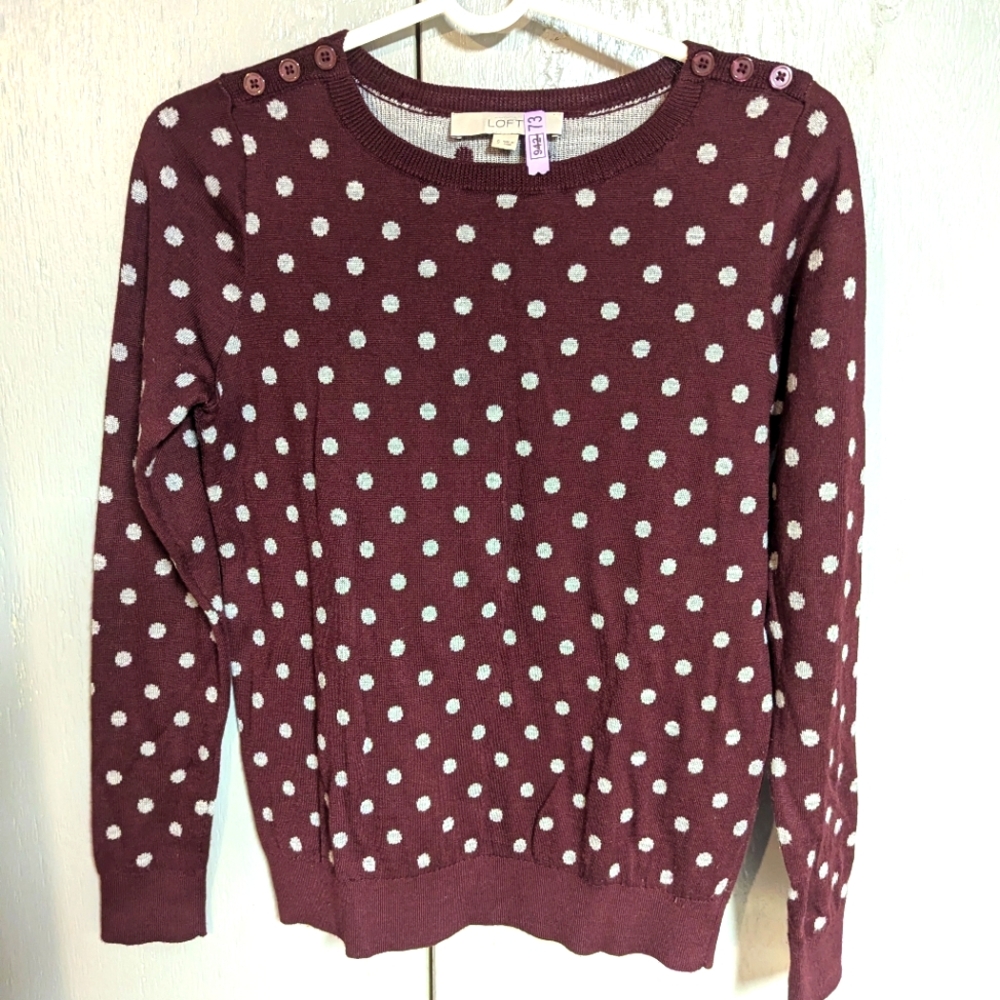 Loft Burgundy Polka Dot Sweater, Small